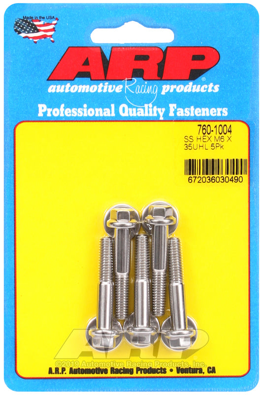 ARP M6 x 1.00 x 35 hex SS bolts