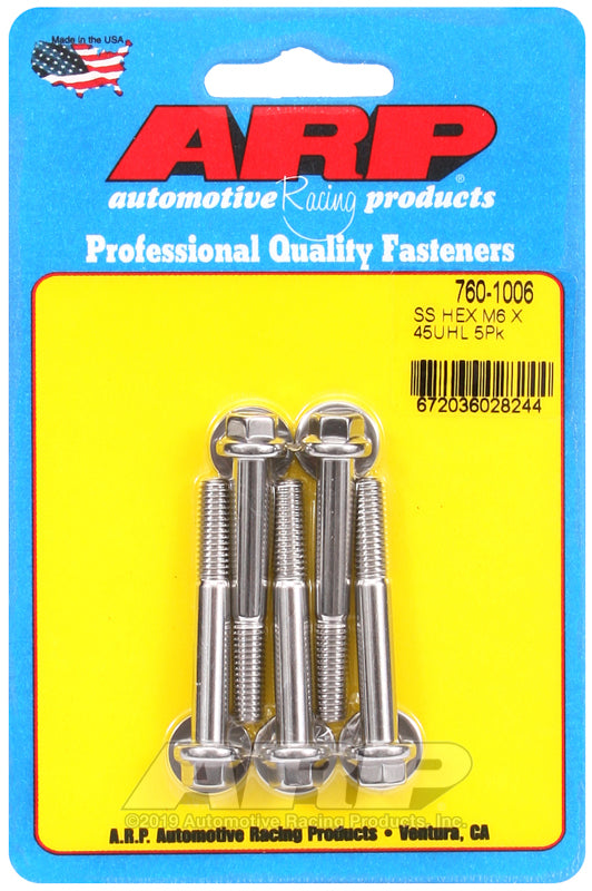 ARP M6 x 1.00 x 45 hex SS bolts