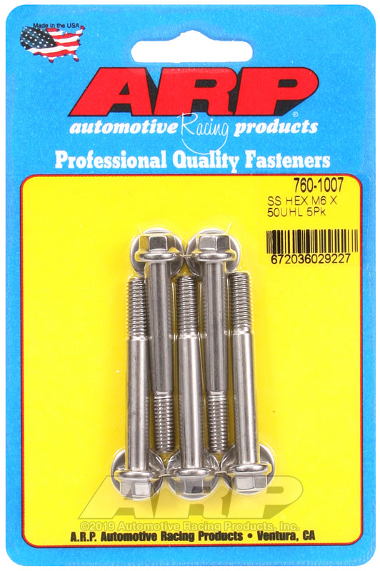 ARP M6 x 1.00 x 50 hex SS bolts