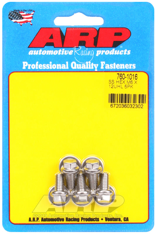 ARP M6 x 1.00 x 12 hex SS bolts