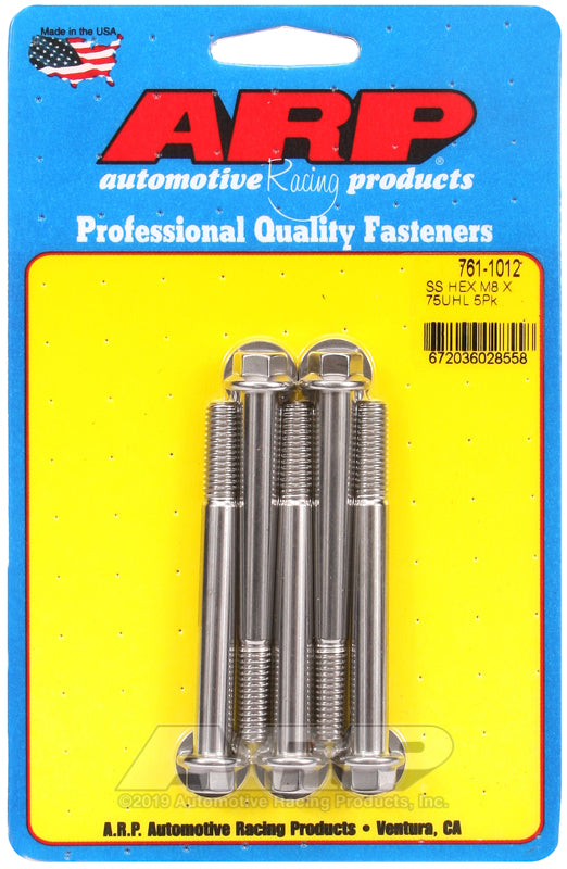 ARP M8 x 1.25 x 75 hex SS bolts
