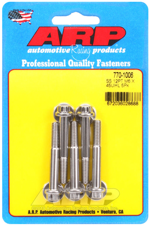 ARP M6 x 1.00 x 45 12pt SS bolts