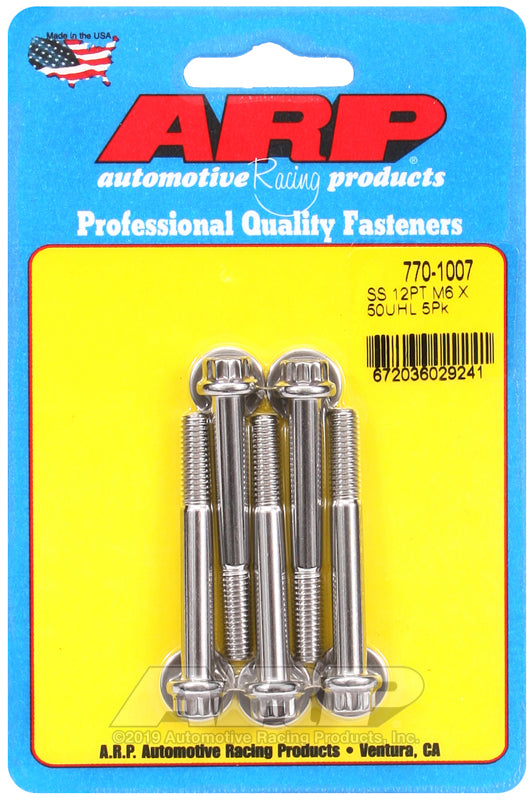ARP M6 x 1.00 x 50 12pt SS bolts