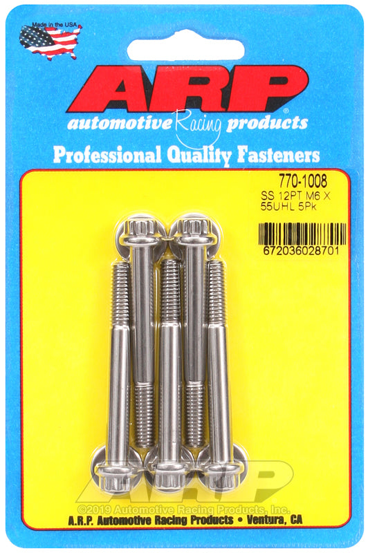 ARP M6 x 1.00 x 55 12pt SS bolts