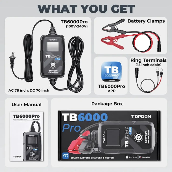 Topdon USA TB6000Pro 2-IN-1 Smart Car Battery Charger & Tester - Mechanic Super Store