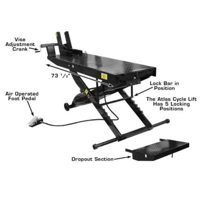 Motorcycle Lift | Atlas Cyclelift Air Operated 1,000 lb Capacity - Mechanic Super Store