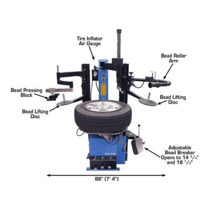 Atlas TC289DAA Extra Large Rim-Clamp Tire Changer with Dual Assist Arms - Mechanic Super Store