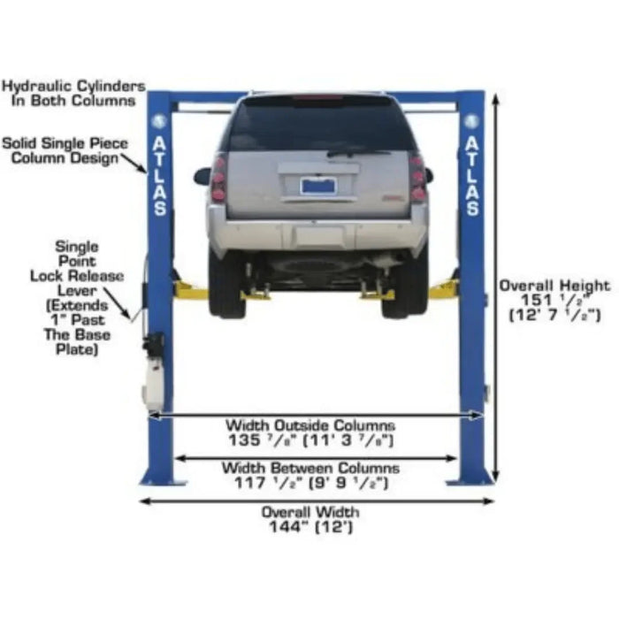 Atlas Commercial Grade Extra Tall 10,000lb 2 Post Lift - Mechanic Super Store