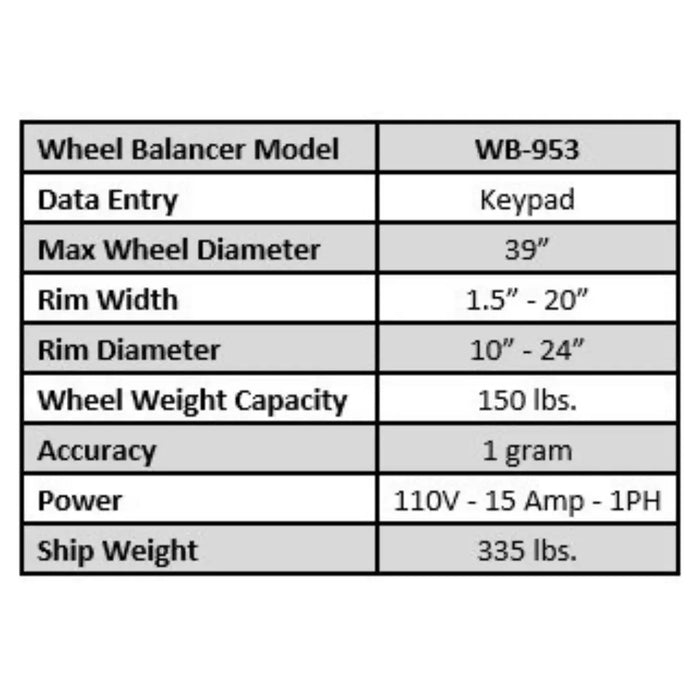 Tuxedo WB-953 Wheel Balancer - Mechanic Super Store