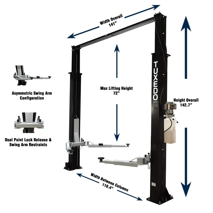 Valor - VP9KAC-TUX 9,000 lb 2 Post Clear Floor - Asymmetric - Mechanic Super Store
