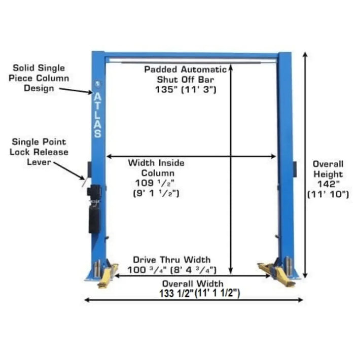 Atlas 9OHSC Overhead 9,000 lb. Capacity 2 Post Lift - Mechanic Super Store
