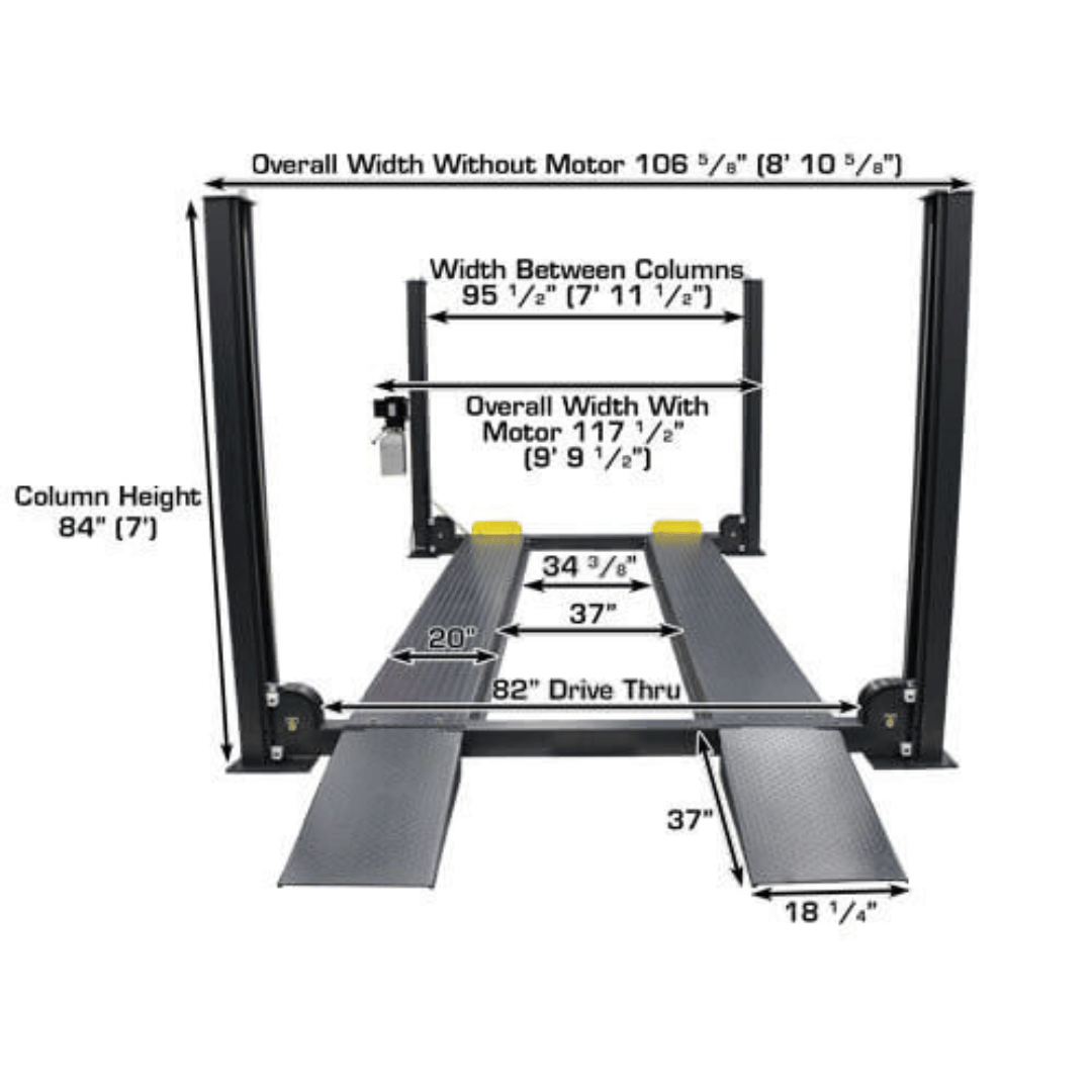 Atlas PREMIUM 408SL 4 Post Lift + RJ35 Sliding Jacks Combo