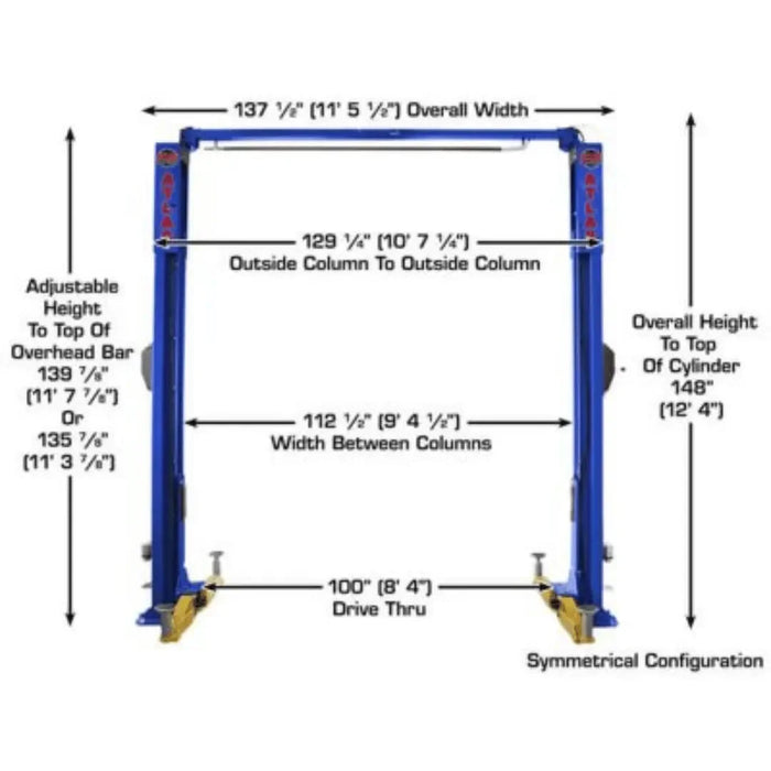 Atlas Platinum PVL10 ALI Certified Commercial Overhead 10,000 lb. Capacity 2 Post Car Lift - Mechanic Super Store