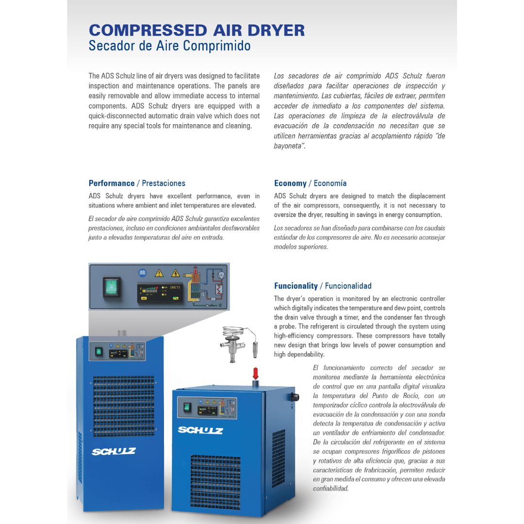 SCHULZ REFRIGERATED AIR COMPRESSOR DRYER – 35 CFM (32-44 CFM)