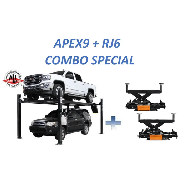 Atlas ALI Certified APEX9 4-Post Lift + RJ6 Rolling Bridge Jack Combo - Mechanic Super Store