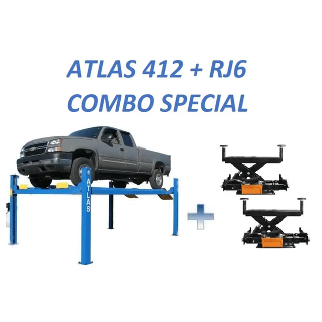 Atlas 412 12,000 lb Commercial 4-Post Lift + RJ6 Jacks Combo - Mechanic Super Store