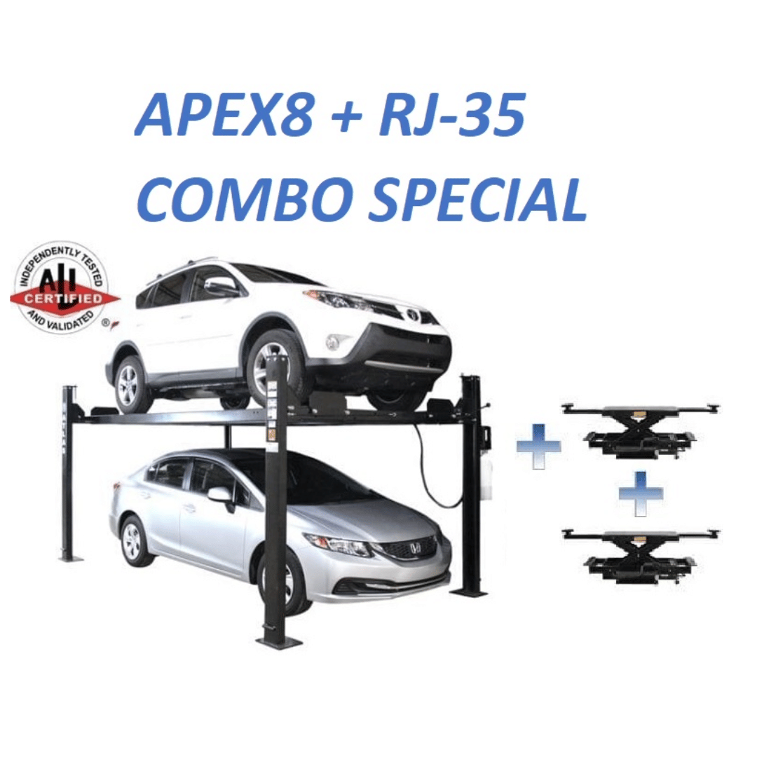 Atlas ALI Certified APEX 8 4-Post Lift + RJ35 Sliding Jacks Combo