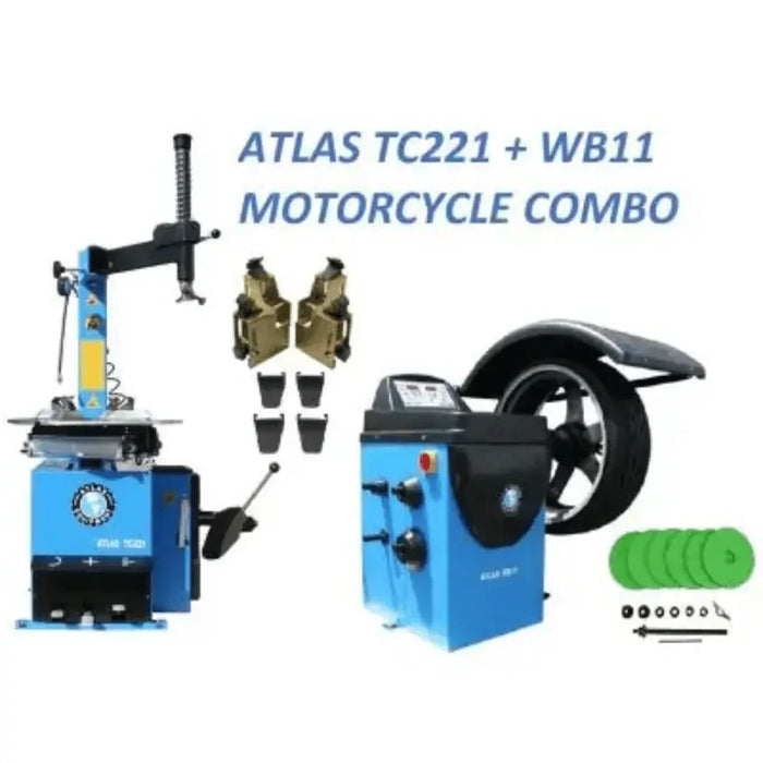 Atlas TC221 Tire Changer + WB11 Wheel Balancer Motorcycle Combo Package - Mechanic Super Store