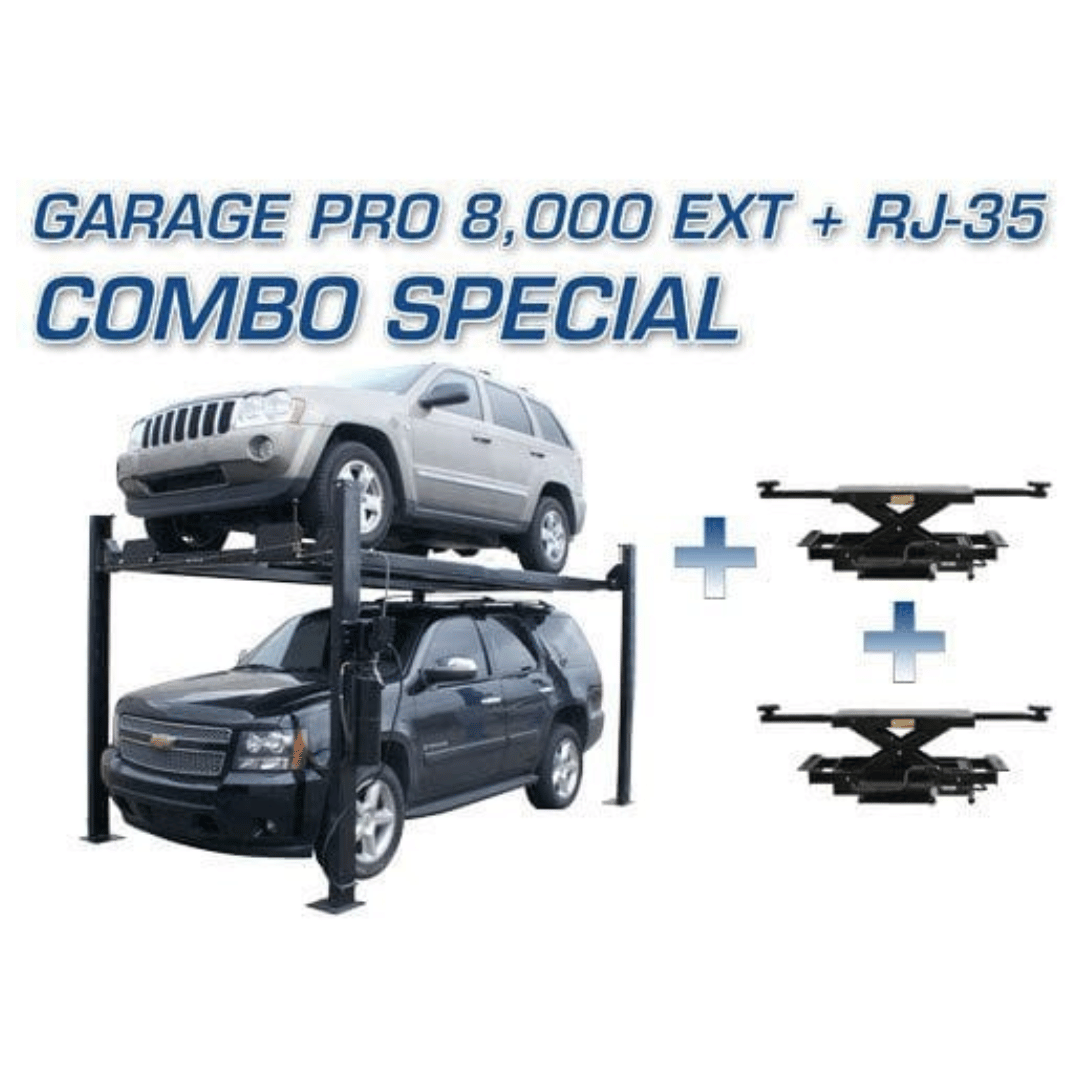 Atlas Garage PRO8000EXT 4 Post Lift + RJ35 Sliding Jacks Combo