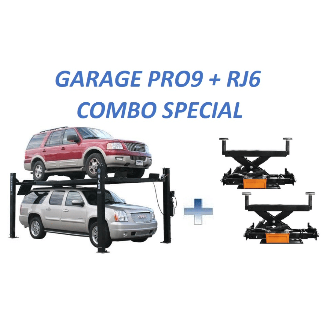 Atlas Garage PRO9000 4 Post Lift + RJ6 Rolling Jacks Combo