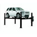 Challenger Lifts CL4P9S 9000 lbs 4 Post Home Storage Lift with a white sport utility vehicle (SUV) lifted to maximum heigh -- Mechanic Super Store