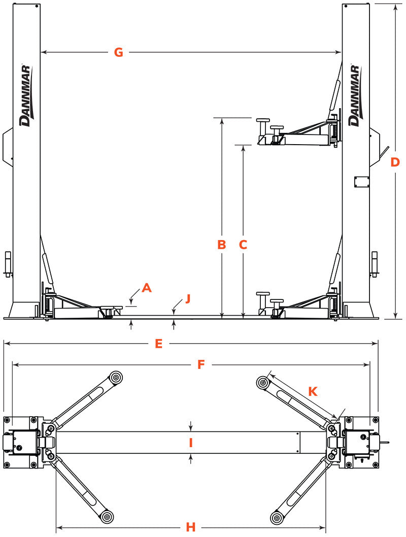 DANNMAR D2-8F 8,000 lb. Floor Plate 2 Post Lift