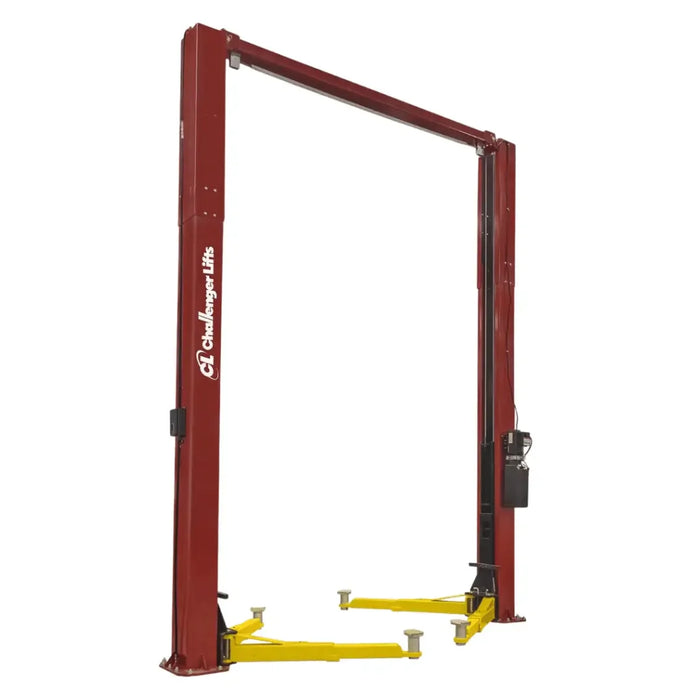 Challenger Lifts E15 15000 lbs Symmetric Heavy-Duty 2 Post Car Lift shown on a halo white background by  Mechanic Super Store