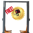 Triumph NTO-15 15,000 lb. 2 Post Lift offer with free wall-mounted air compressor with order on a white background.