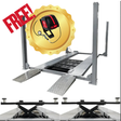 Mechanical 4 post car lift with a free tool offer on a white background