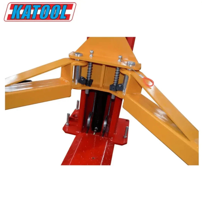 Katool KT-H100 10,000lb 2 Post car Lift up close image of the support arm joint- Mechanic Super Store