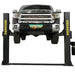 Supreme SP-10FP 10,000 lb Floor Plate 2 Post Car Lift shown from the front view with a truck lifted to he maximum height - Mechanic Super Store