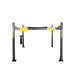 Mechanic Superstore's exclusive brand - Supreme 11,000 lb, 4 Post Car Lift shown at maximum height with a halo white background with the Supremem logo showing on the front to supports