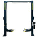 Supreme SP-12CFX 12,000 lb, 2 Post Car Lift shown with support arms on a white background with the supreme car lift logo showing on both posts.