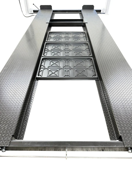 Triumph USA8000XLT 8,000 lb Service & Storage 4 Post Car Lift  to view showing the oil drip tray position- Mechanic Super Store car lift