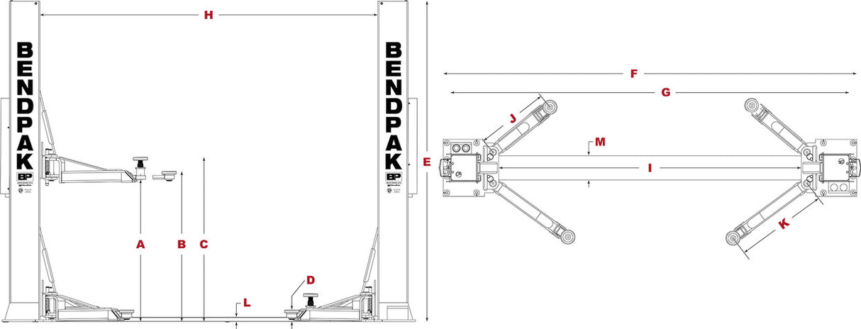 BendPak XPR-12FDL 12,000 lb. 2 Post Lift