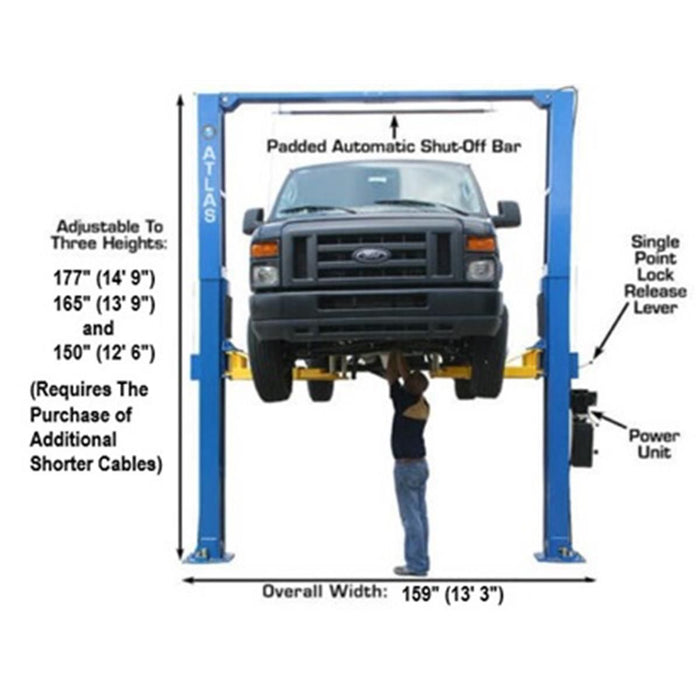 Atlas PV12PX Heavy Duty 2-Post Lift w/ 3-Stage Arms 12,000 lb. Capacity