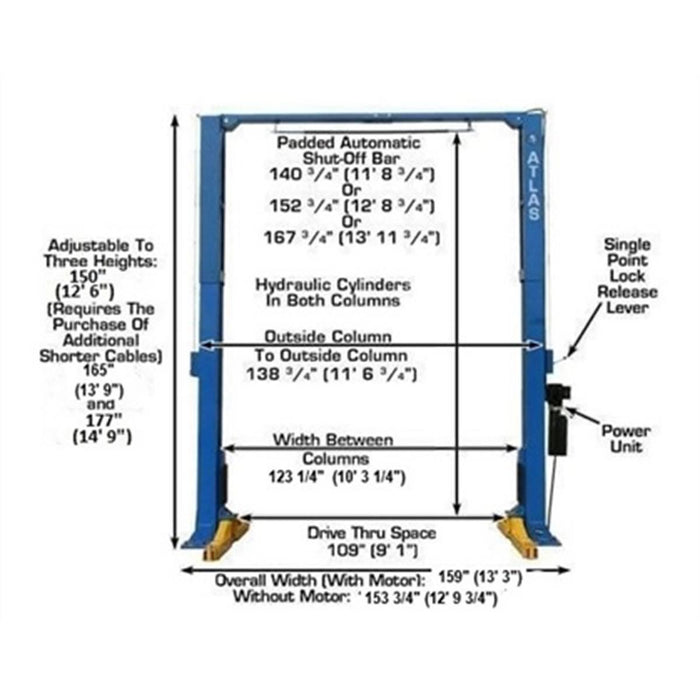 Atlas PV12PX Heavy Duty 2-Post Lift w/ 3-Stage Arms 12,000 lb. Capacity